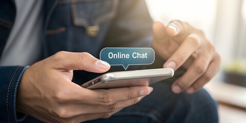 A person holding a smart phone, engaged in an online chat, the scene captures the essence of modern connection in an increasingly interconnected world.