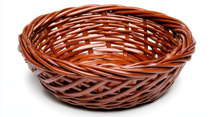 Dark Brown Wicker Basket on White Background