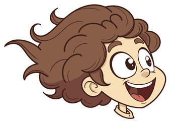 53 3D rendered cartoon face with wild curly brown hair, big googly eyes, happy smiling expression, cheerful happy bubbly character, high detail, digital art, 4k