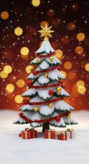 Snowy Christmas Tree: Festive 3D Render AI Generated