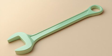 A pale green wrench rests on a light beige background. The simplicity of the image highlights the tool's functionality and clean design.