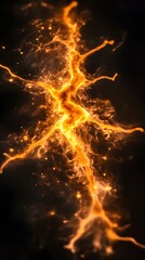 Abstract illustration of an electrifying spark, depicting the raw power and untamed energy of a lightning strike. The vibrant sparks of light dance against a shadowy backdrop.