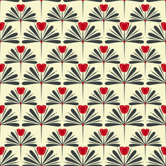 Abstract flower seamless pattern on a beige background. Art Deco tulip endless print.