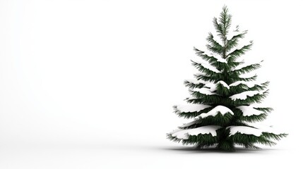 Fototapeta premium Snow Covered Evergreen Tree on White Background Winter Holiday Season