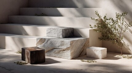 Rustic stone platform split into geometric blocks for bold and clean product placement