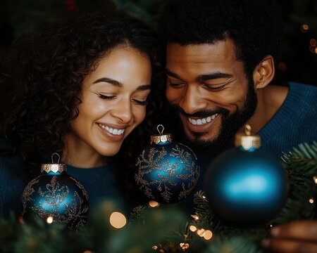 Happy couple, Christmas decorations