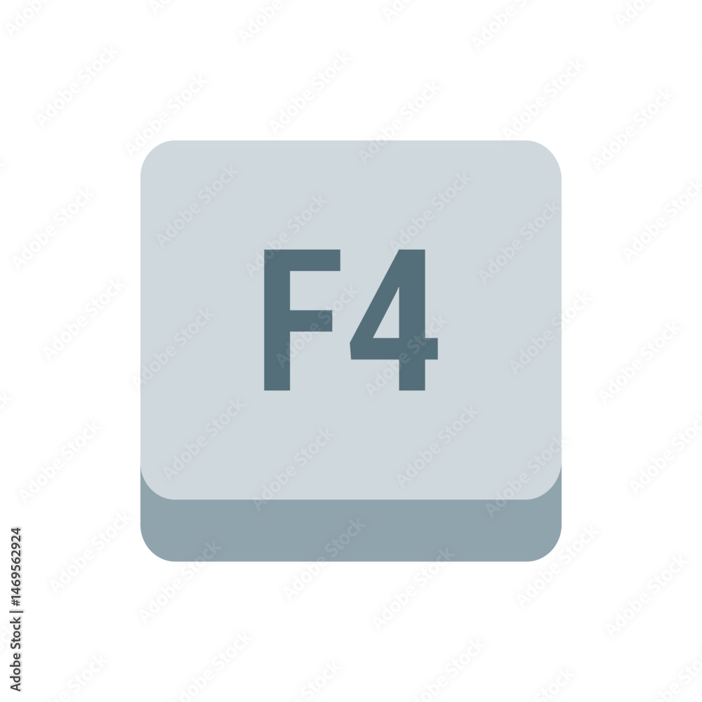 Poster illustration of a light gray keyboard key with rounded corners displaying the function key f four sy