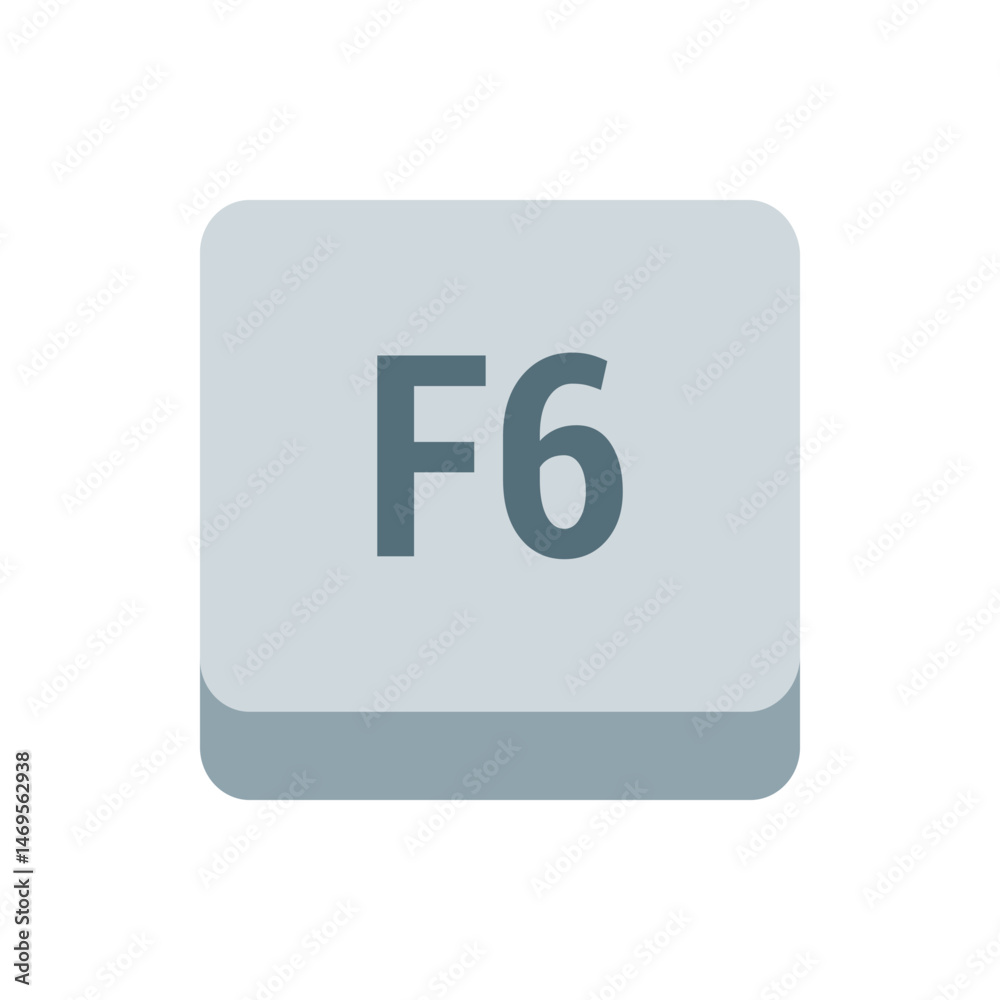 Poster representation of a gray f6 key with soft rounded edges typically found on a computer keyboard layou