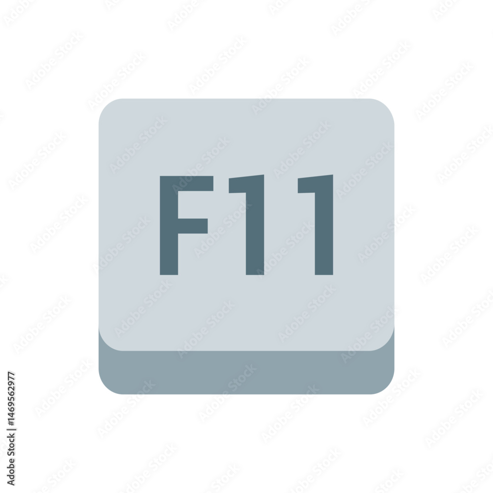 Poster illustration of a gray f eleven function key with rounded edges on a white background in a square sh