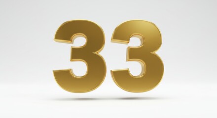 Golden Number 33 on White Background