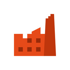 Illustration of a stylized orange factory building with a tall chimney and several square windows shown flat