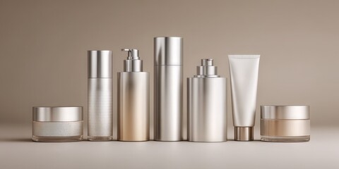 Elegant collection of blank cosmetic containers in a studio setting