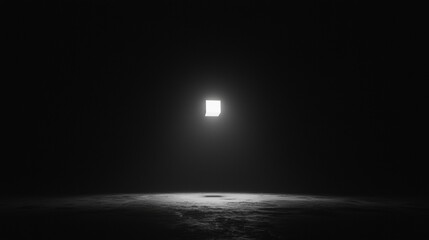 A single light source illuminates a dark room.