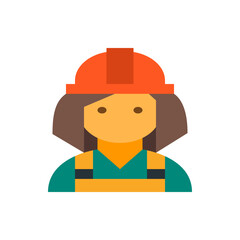 Illustration of a female construction worker with a hard hat and brown hair in a flat design style image