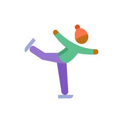 Stylized figure skater in a balance pose with a hat and skates on a white isolated background view
