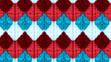 Professional Knitted Background with Rows of Red Rhombus Cells for Designs