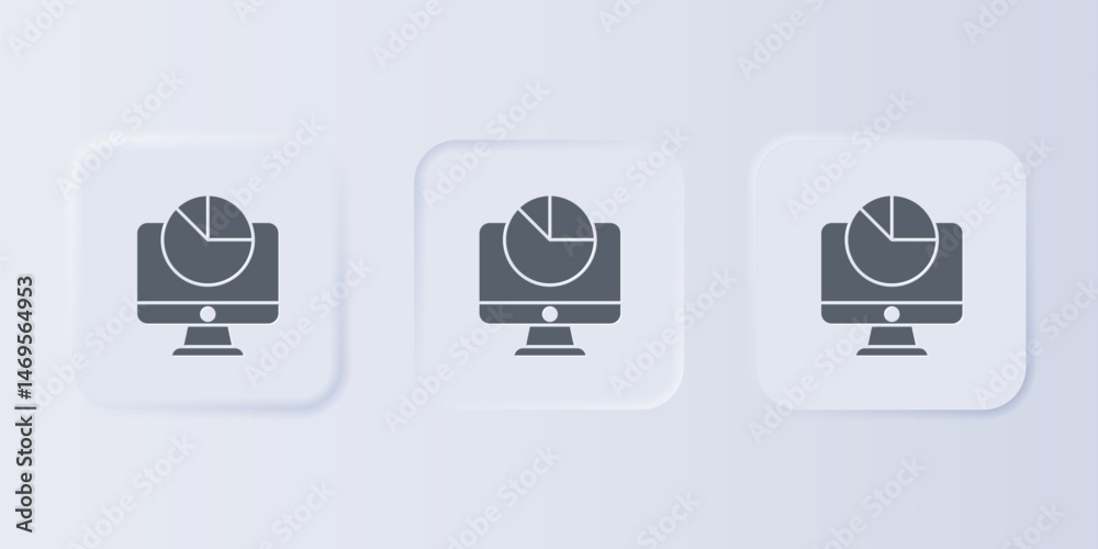 Poster grey computer monitor with graph chart icon isolated on grey background. report text file. accountin