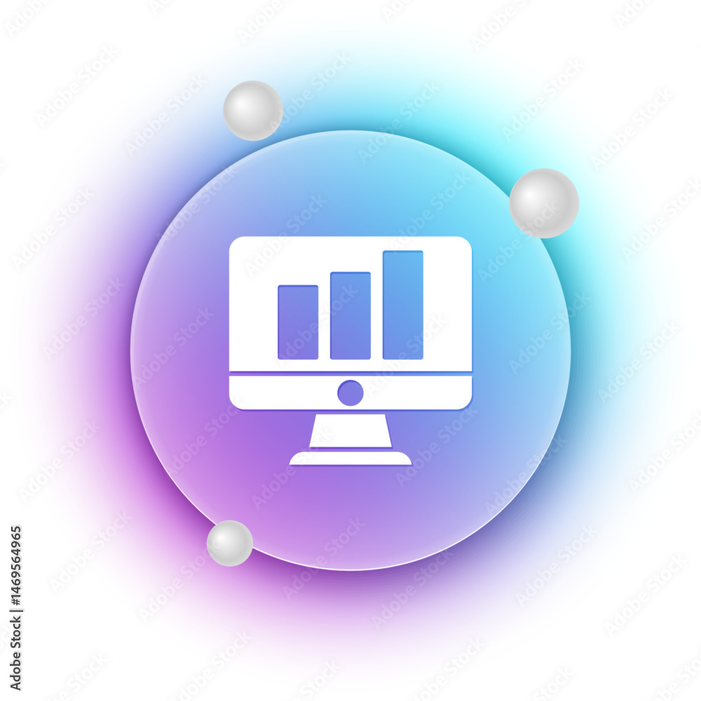 Poster white computer monitor with graph chart icon isolated on white background. report text file. account