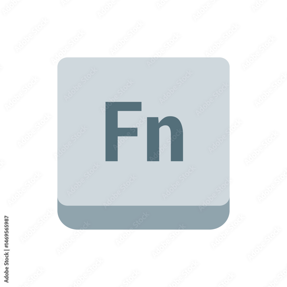 Poster illustration of a grey function key with rounded corners displaying the letters fn in a simple desig