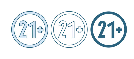 Blue 21 plus icon isolated on white background. Adults content icon. Vector