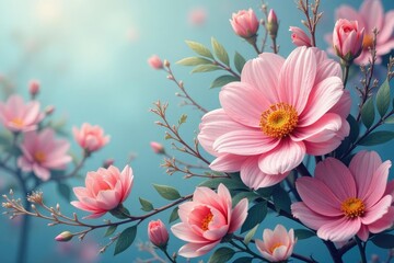 Intricate floral design flawlessly loops, pastel color scheme, soft focus, nature, botanical, soft