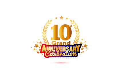 10th Anniversary Grand Celebration golden Logo and Template concept.