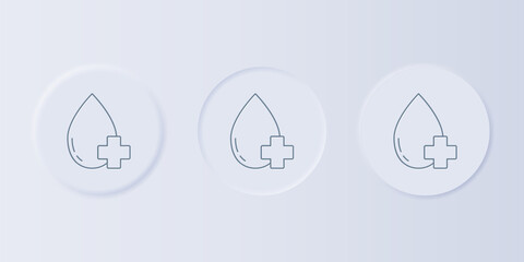 Grey Donate drop blood with cross icon isolated on grey background. Set icons in square buttons. Vector