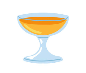 Colorful cocktail glass filled with orange drink on a white background