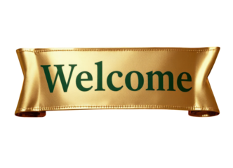 Golden Welcome Banner, Isolated Transparent Background
