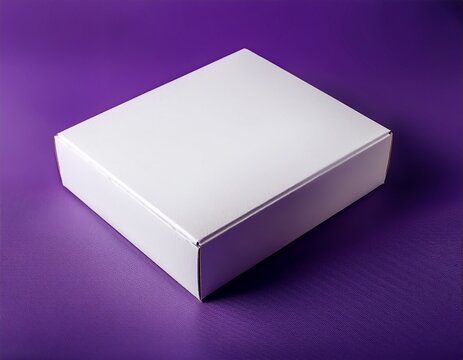 realistic blank white product package box mockup purple background
