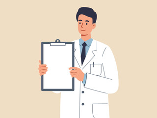 doctor man showing clipboard advice copy space cartoon illustration document portrait health,