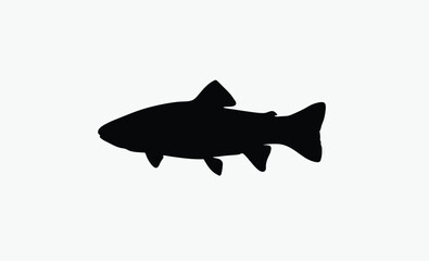 salmon trout silhouette, freshwater fish vector, bold fish outline, aquatic species shape, black white trout, clean fish profile, side view illustration