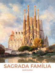Retro Sagrada Familia in Barcelona Cityscape Poster