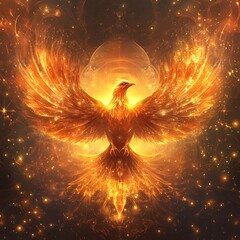 Fiery Phoenix Rising, Cosmic Background, Mythology, Fantasy Art