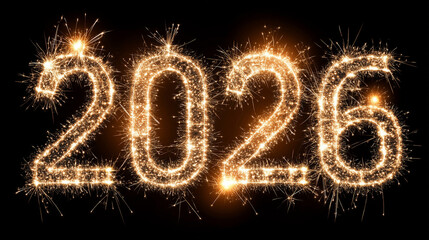 Leuchtende Jahreszahl 2026 aus Wunderkerzen vor schwarzem Hintergrund – festliches Neujahrsmotiv für Silvester, Jahreswechsel, Grußkarten oder Einladungen zum neuen Jahr