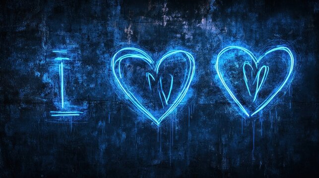 Electric declaration of affection on distressed blue wall backdrop - Powered by Adobe