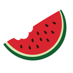Juicy watermelon slice with bite. Summer fruit illustration. Isolated vector on white background.