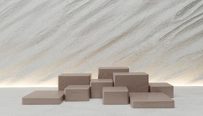 Multi-Level Wooden Product Display Podium for Modern Showcase Mockup