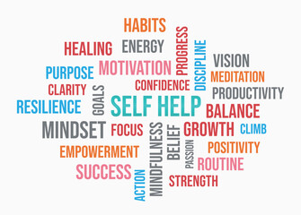 self help word cloud on white background