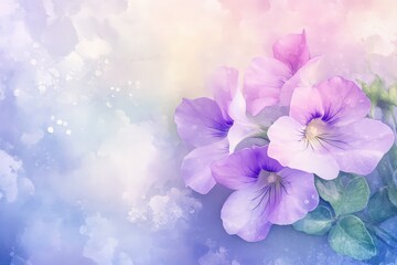 Delicate purple flowers, painted in pastel hues.