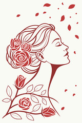 Soft and calming Mother’s Day concept — woman’s silhouette built from roses against a white background with delicate shadows
