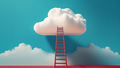 red ladder leads to white cloud in blue sky aspiration achieving goals imagination surrealism creativity minimalism concept of reaching for dreams minimalist art abstract imagery liberty