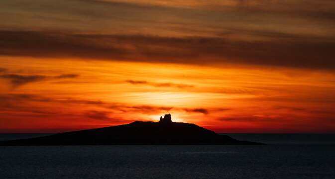 Sunset behind Isola delle Femmine, Terrasini, Sicily, Italy