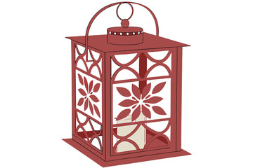 Obraz premium 105 decorative red metal lantern, intricate floral cutout pattern, glass candle holder, hanging ornament, festive holiday decor, old world traditional style, moroccan or indian inspired, wrought iron 