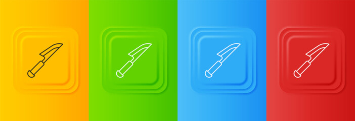 White Knife icon isolated on colorful background. Cutlery symbol. Set icons in square buttons. Vector