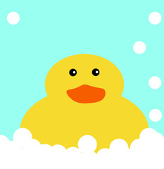 duck for swimming , on the blue 
 background with bubbles,