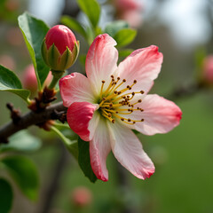 Capullos de manzana y sandía floreciendo en los árboles de la calle del parque