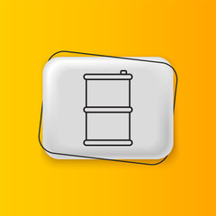 Black Barrel oil icon isolated on yellow background. Silver rectangle button. Vector