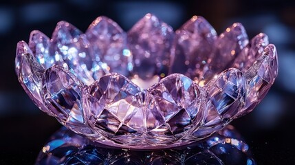 Crystalline lotus bowl, vibrant purple-pink, delicate facets