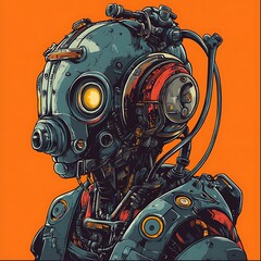 Fototapeta premium Robot portrait on solid background, for technology, AI, future ideas